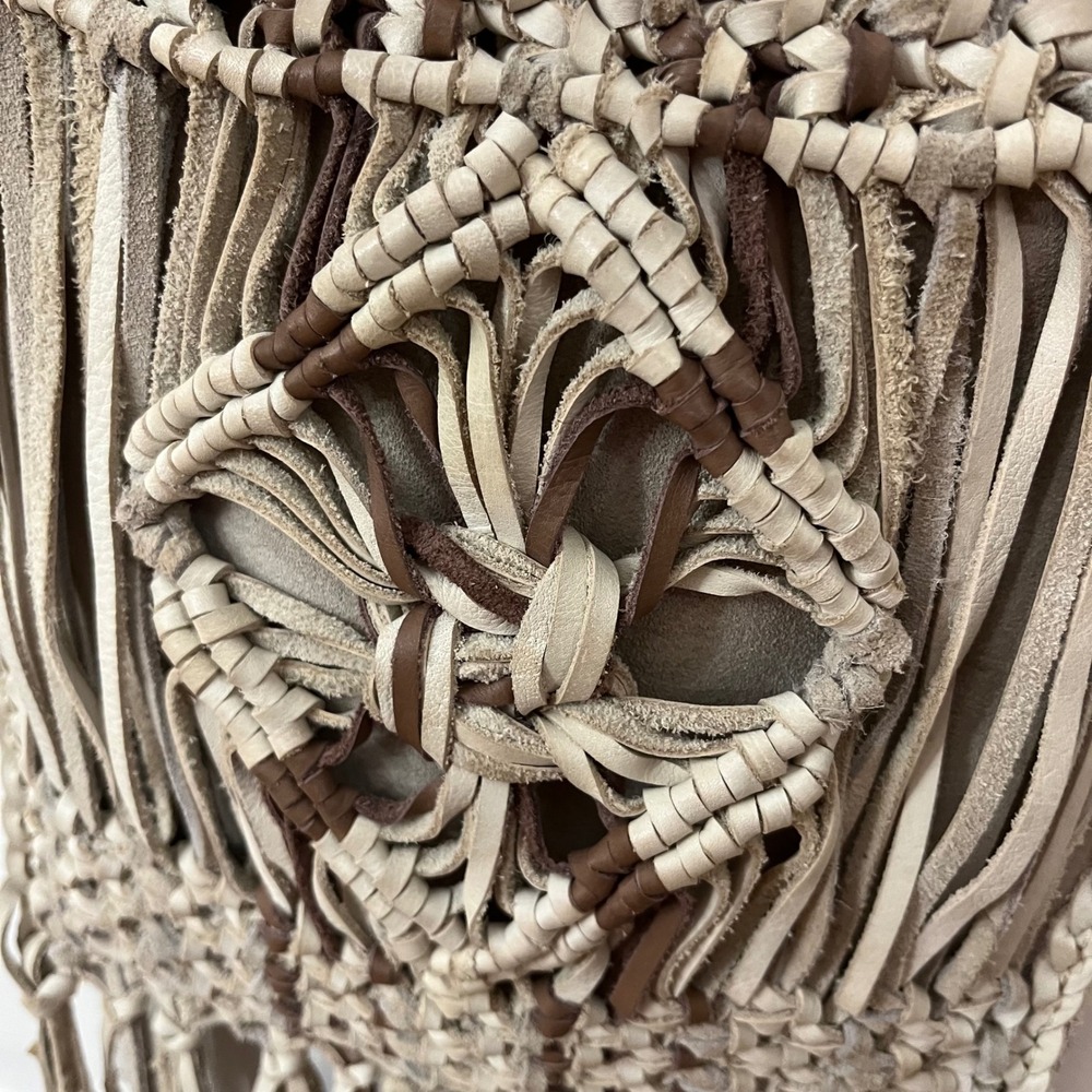 Lucky Brand Fringed Macrame Leather Crossbody Bag Boho Western Festival Hippie - Picture 5 of 8